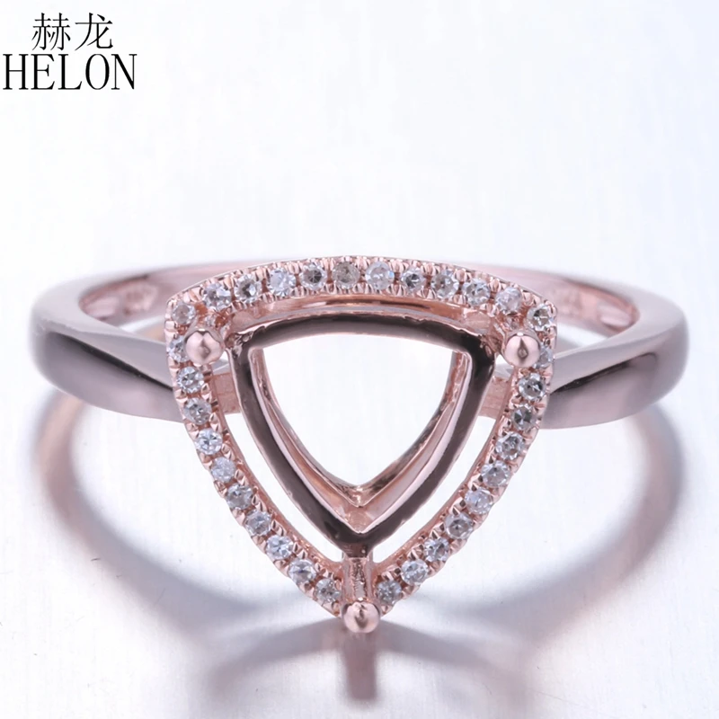 

HELON Trillion Cut 8x8mm Solid 14K Rose Gold Natural Diamonds Engagement Wedding Semi Mount Ring For Women Trendy Fine Jewelry