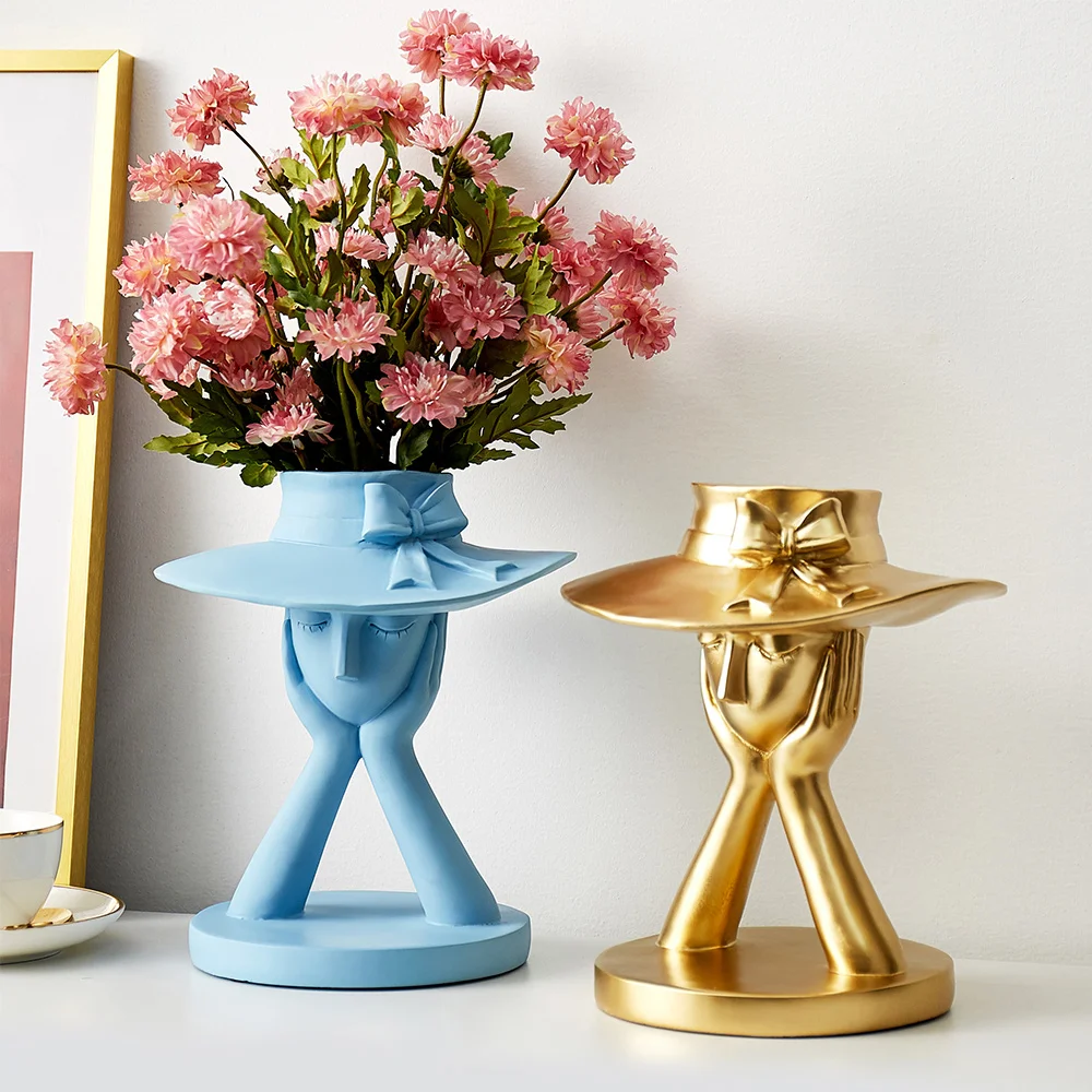 

Nordic Home Decoration Accessories Humanoid Statue Resin Embellishment Sculpture Abstract Plant Vase Living Room Bedroom Decor