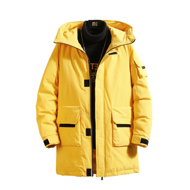 Men Streetwear Hip Hop Bomber Jacket 2023 Winter Parka Men's Solid Jacket Thick Warm Coat Long Hooded Jacket Windproof Padded