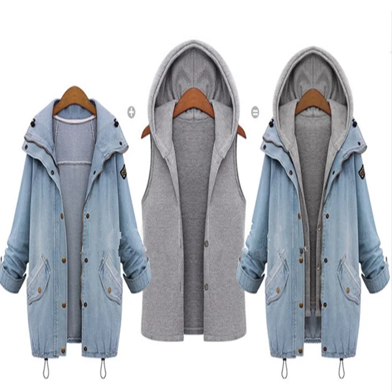 Женская джинсовая куртка пальто женская из двух частей весна-осень Бомбер с