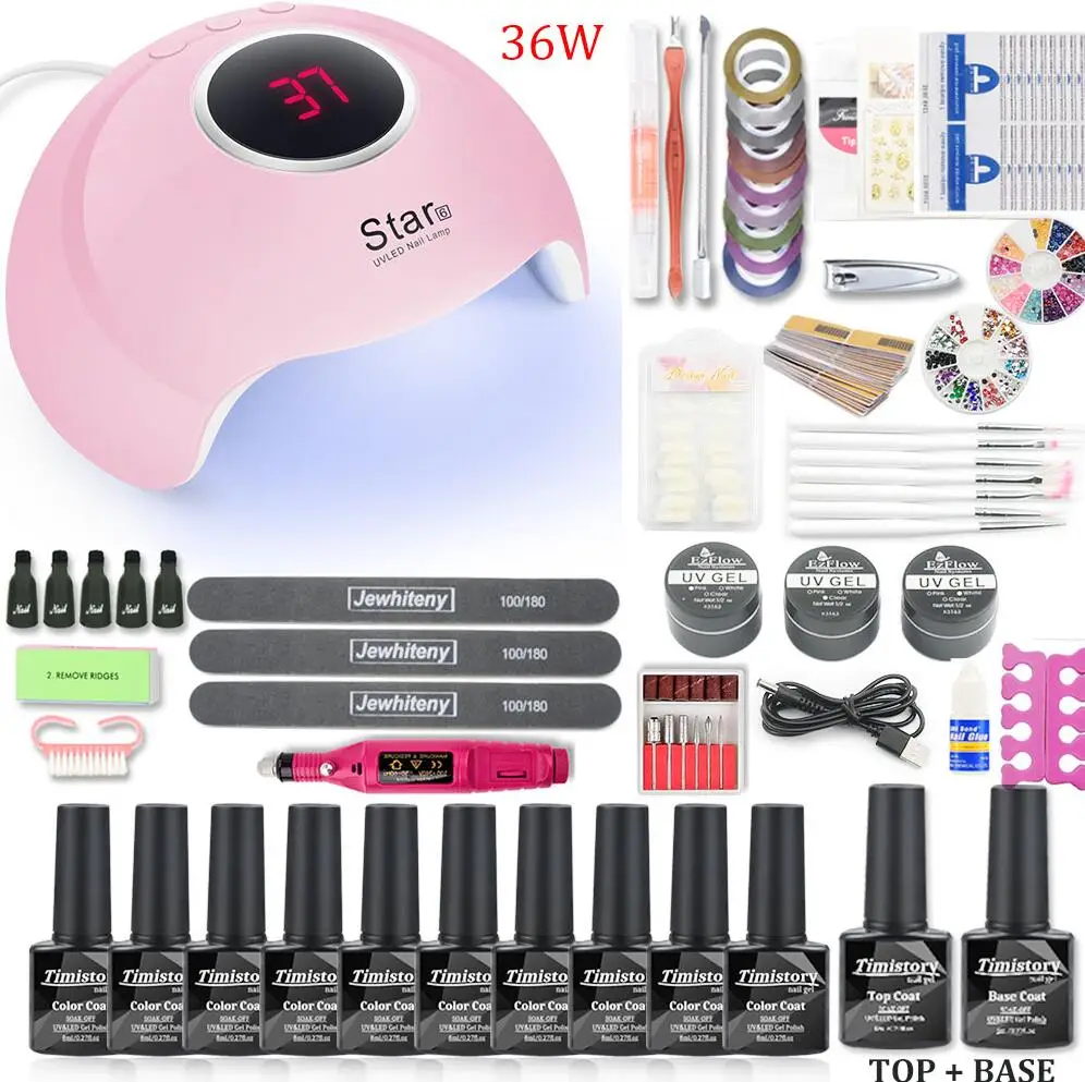 36W UV LAMP 10PCS Набор для ногтей 36 Вт/80 Вт Светодиодная УФ лампа для ногтей Сушилка Гель-набор для лаков замачиваемый маникюрный набор гель-лаков для ногтей УФ-удлинитель для маникюра - Цвет: 36W UV LAMP 10PCS