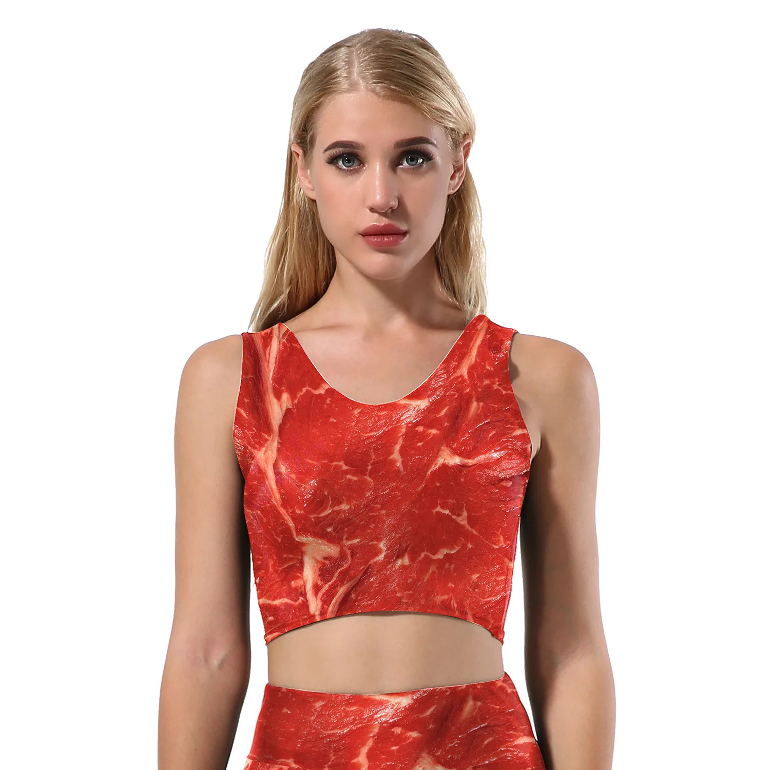 Спортивный костюм с объемным принтом мяса спортивный жилетом и штанами