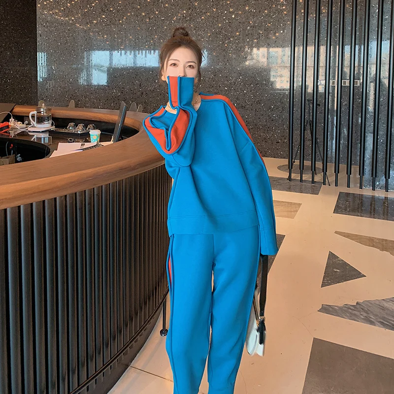Sufficient-0701# Color Matching Two-Piece Sweater Autumn Suit Women