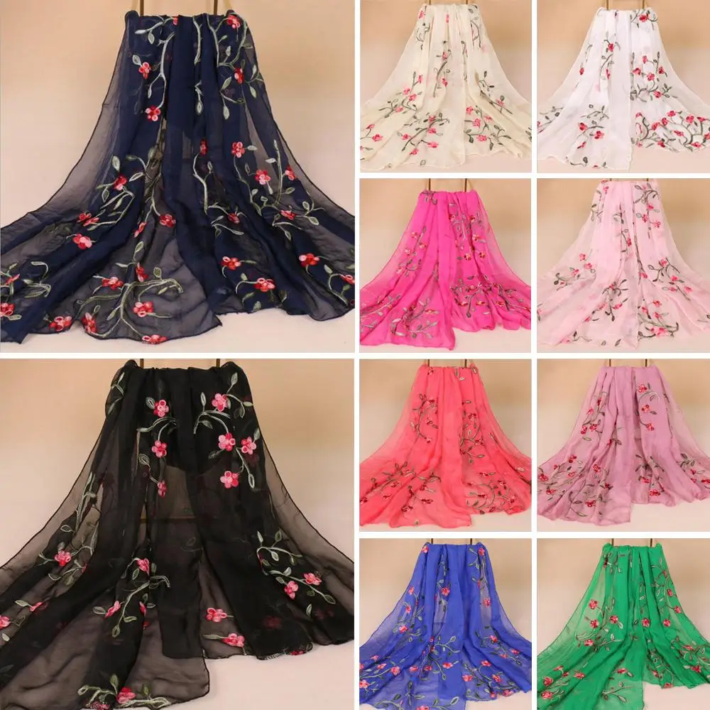 Женский шарф накидка из пашмины с цветочной вышивкой 180x75 см| |