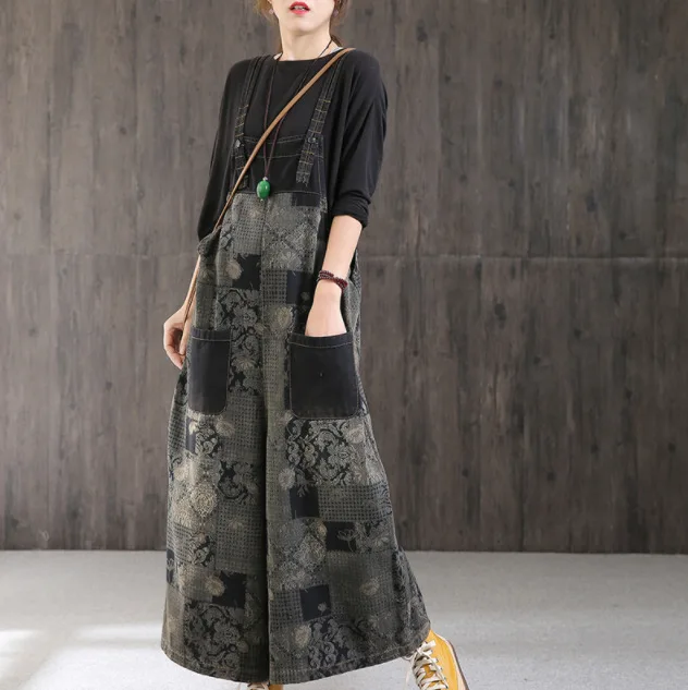 Женские джинсовые комбинезоны в стиле ретро повседневные Свободные Комбинезоны