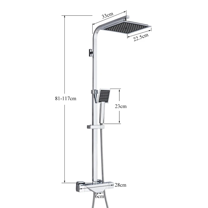 Black Thermostatic Bathroom Shower Faucet Set Rainfall 8 inch Shower Head High Quality Shower Crane Brass tub spout Mixer Taps