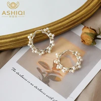 ashiqi natural freshwater pearl 925 sterling silver round hoop earrings fashion jewelry for women