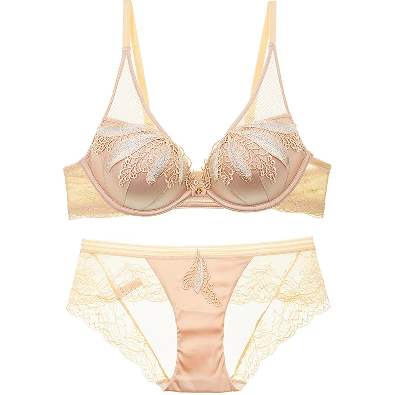 

Free shipping winter sexy Feather lingerie embroidery lace thin cotton push up bra women's underwear bra set