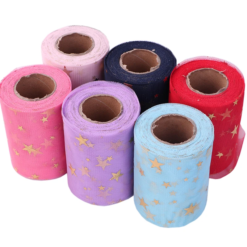 Блестящая золотая звезда тюль 10 см 25 ярдов|Украшения своими руками для вечеринки|