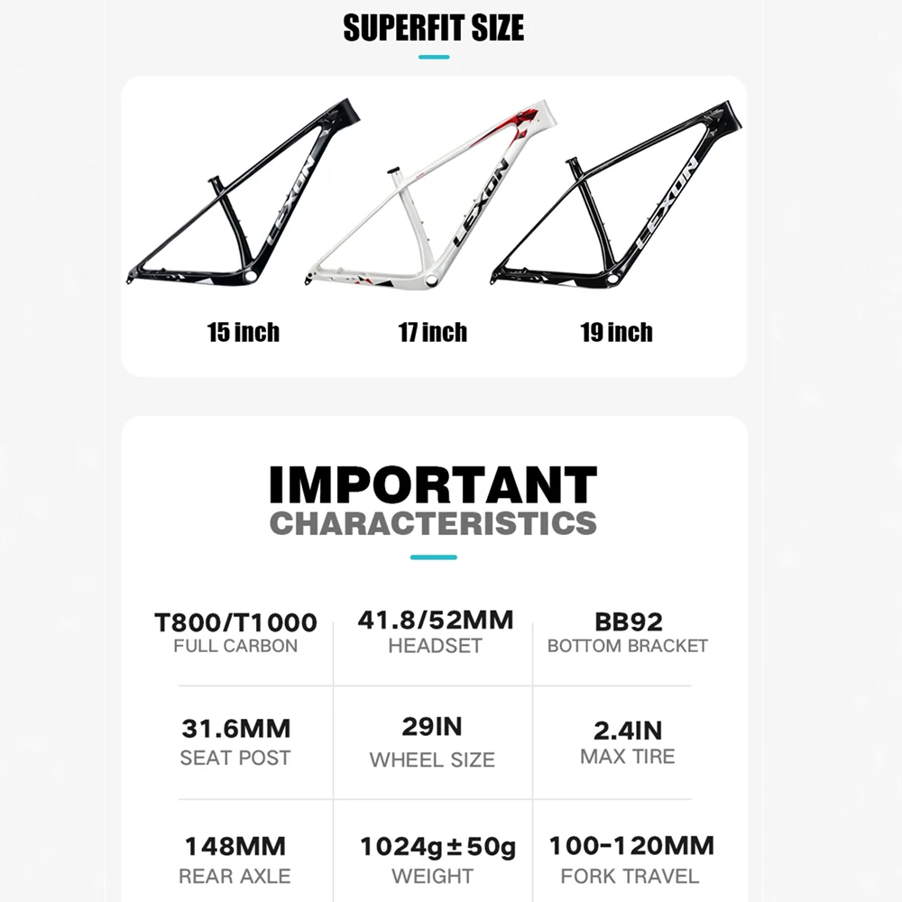 Карбоновая рама для горного велосипеда с жестким задним треугольником Lexon 2022, геометрия XC, увеличенный зазор задней втулки 148x12 мм, внутренняя проводка тросов, комплект рамы для велосипеда.