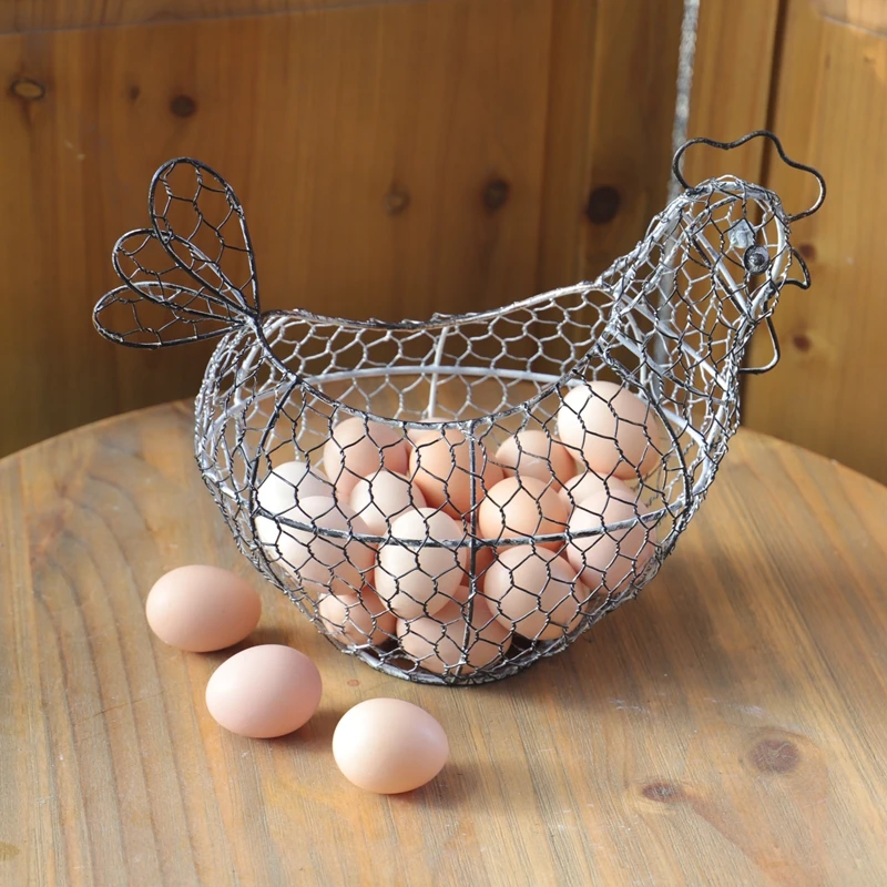 

handmade antique rustic white wire egg storage basket