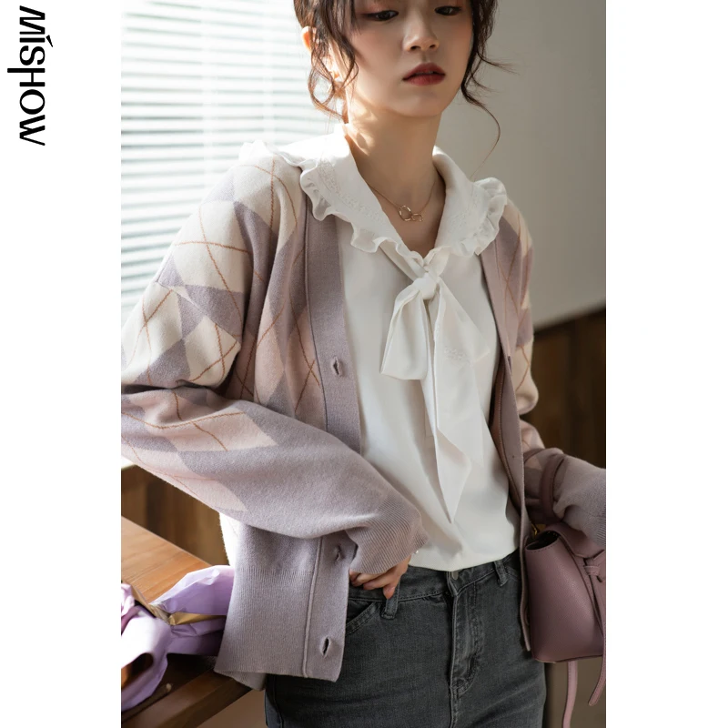 

Женский вязаный кардиган MISHOW, весенний свитер с воротником Питера Пэна и длинными рукавами, MX21A5319, 2021