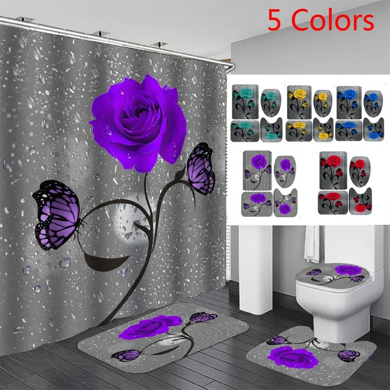

Home Decor Waterproof Shower Curtain Set with 12 Hooks Toilet Covers Bath Mat Bathroom Non-slip Rug Polyester Fabric Washable