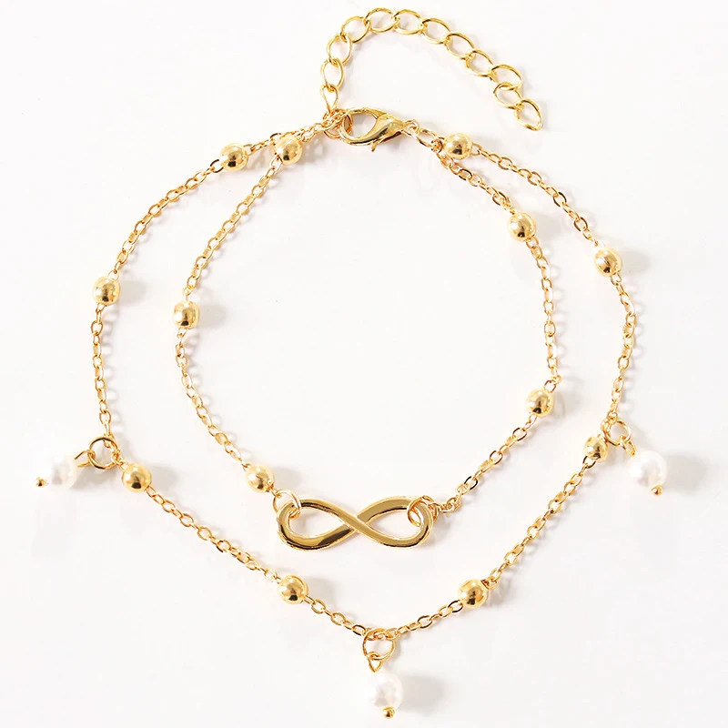 Модный жемчужный браслет на ногу для женщин золотистый серебристый цвет