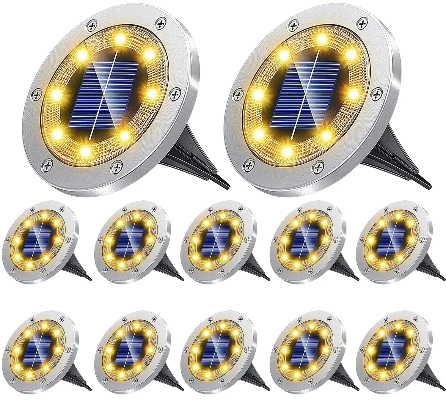 

12PCS 8LED Solar Ground Lights 304 Stainless Steel LED Solar Garden Light Outdoor Waterproof Light for Lawn Light NEW Style