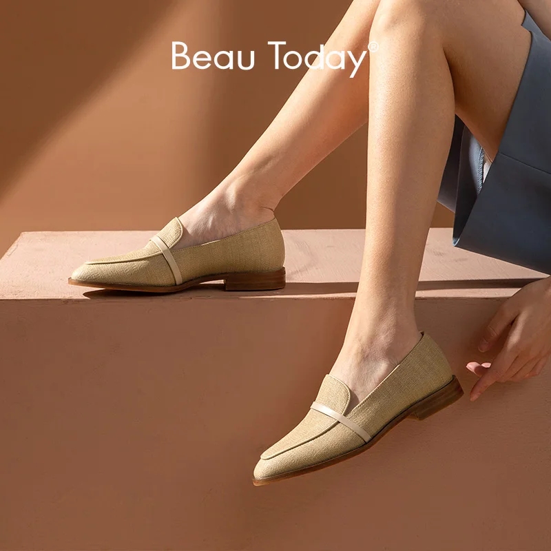 Женские парусиновые Лоферы BeauToday демисезонные слипоны из телячьей кожи с