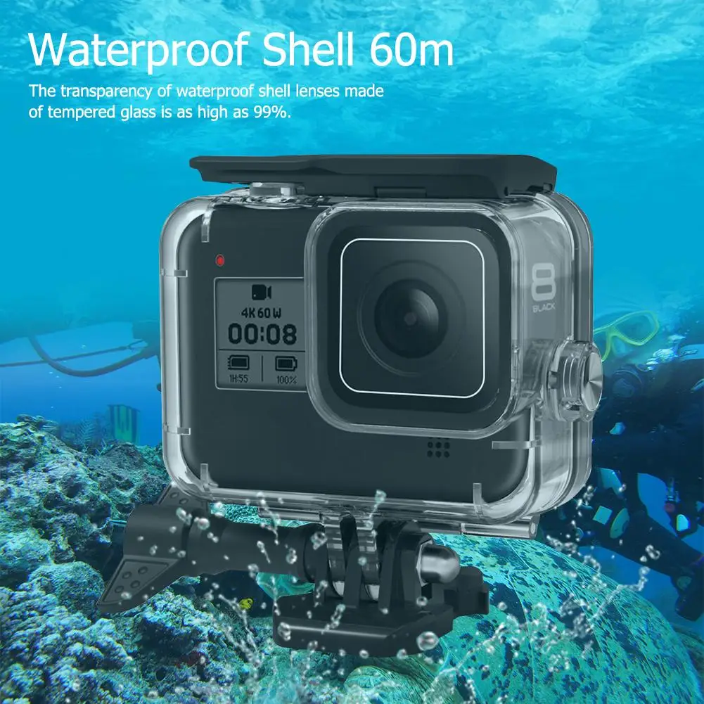 

60m Underwater Protective Shell Waterproof Case Cover for GoPro Hero 8 Black Meet the User Snorkeling Deep Dive Swimming