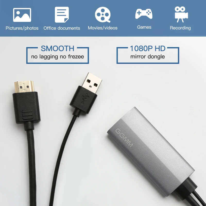ТВ адаптер GGMM HDMI Dongle 1080P HD для кабеля Apple USB зеркалирование экрана приставки только