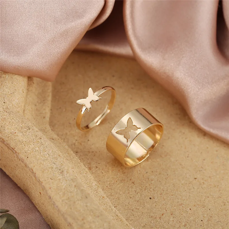 

Modyle 2 Paired Butterfly Couple Adjustable Opening Ring Set for Women Men Unisex Gold Silver Color Wedding Rings Trendy Jewelry