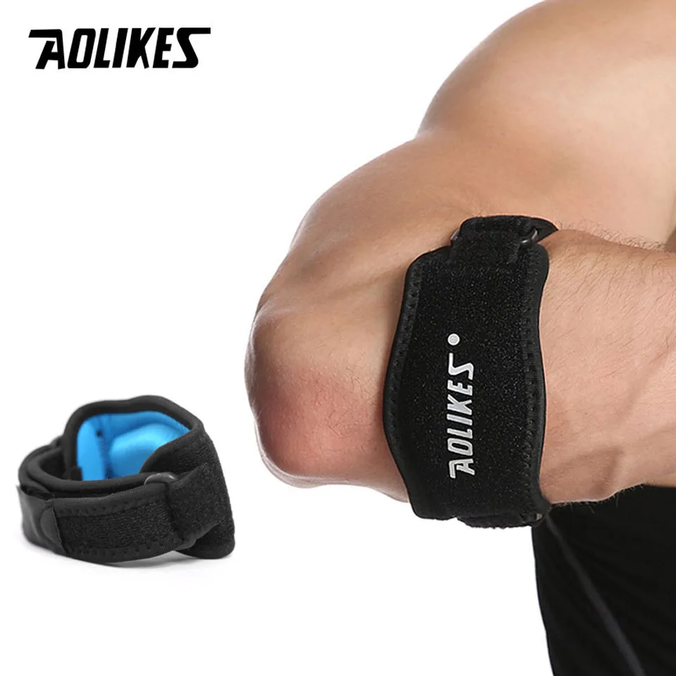 Black with blue AOLIKES 1 шт., регулируемые, для баскетбола, бадминтона, тенниса, гольфа, налокотники для Гольфиста, налокотники, боковая повязка с синдромом боли - Цвет: Black with blue