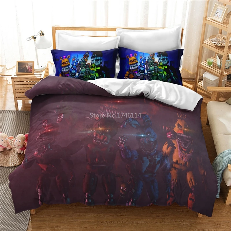 

2/3pcs Cartoon Five Nights At Freddy's Bedding Set Comfortable Duvet Cover Pillowcases Reactive Printing Bedclothes King Size
