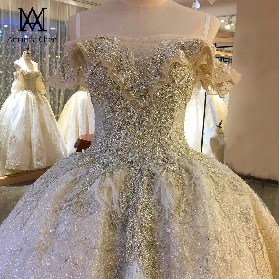 Robe de mariage 2020 с открытыми плечами кружева аппликация стразами Кристалл свадебное