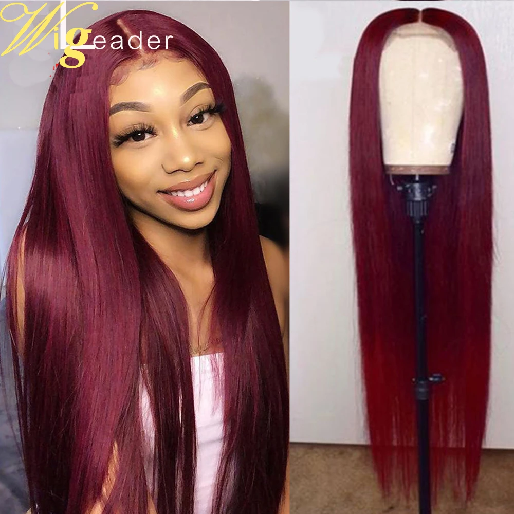 Волосы Wigleader цвета Бургунди Remy T часть парики на сетке спереди предварительно