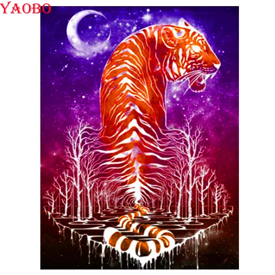 

Алмазная 5D живопись с абстрактной Луной и тигром, полноразмерная/круглая вышивка с кристаллами, мозаика с животными, украшение для дома, нас...