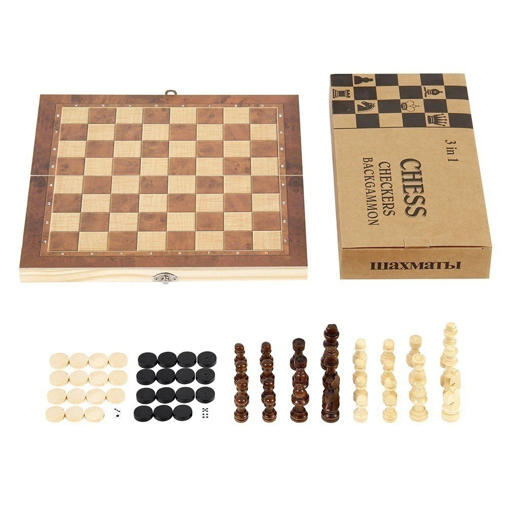 

2021 новая многофункциональная головоломка шахматы 3 в 1 деревянный складной набор с шахматной доской шашки игры нарды 17.3x17.3in для детей и взро...