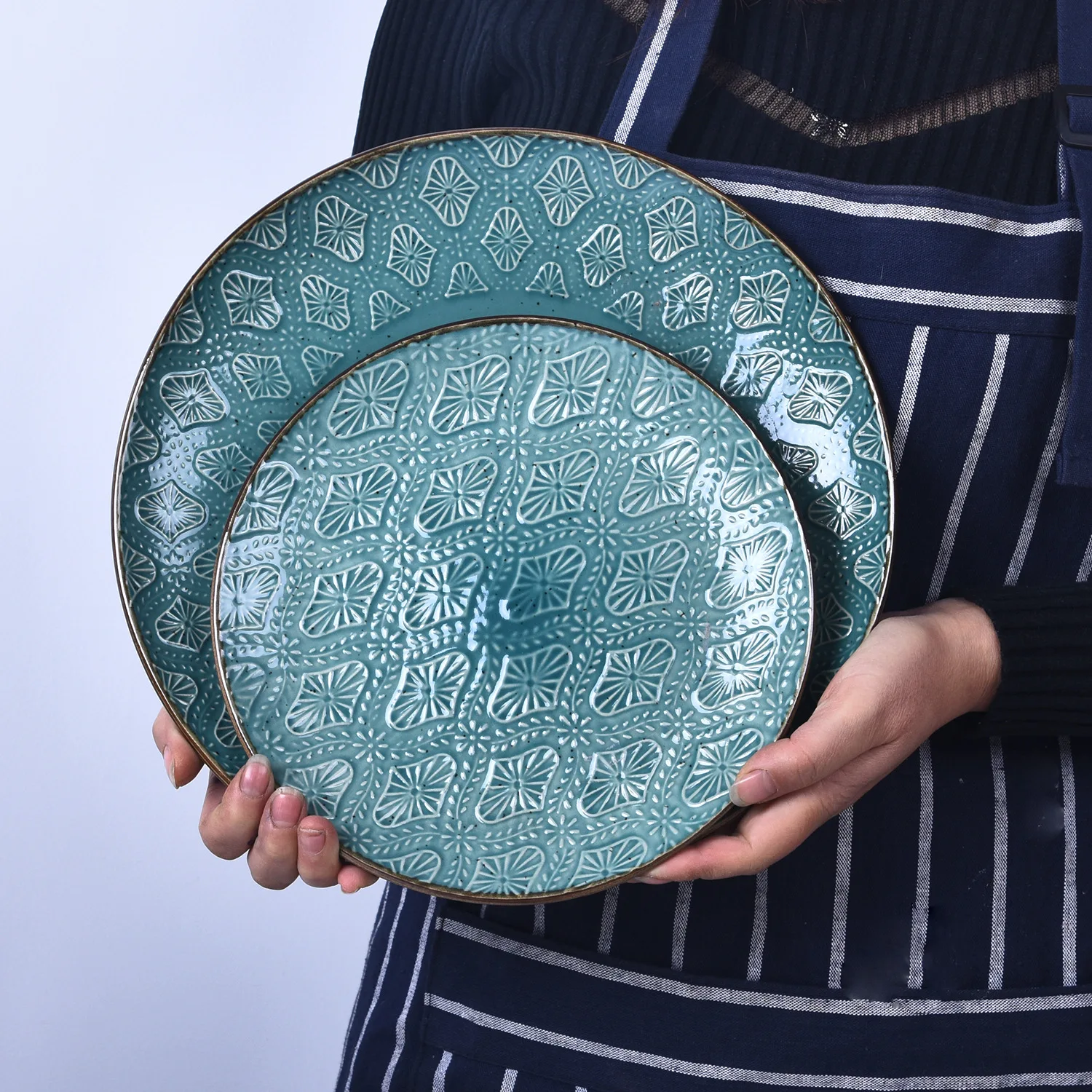 11 дюймов скандинавском тиснением Ретро Керамика дома тарелка большой Западной