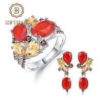gems balle natural red agate citrine ring earrings sets 925 sterling silver colorful candy jewelry set for women fine jewelry