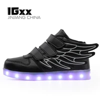 igxx high top led light up shoes for kids angel wings usb charging glowing shoes led child luminous led sneakers boys black