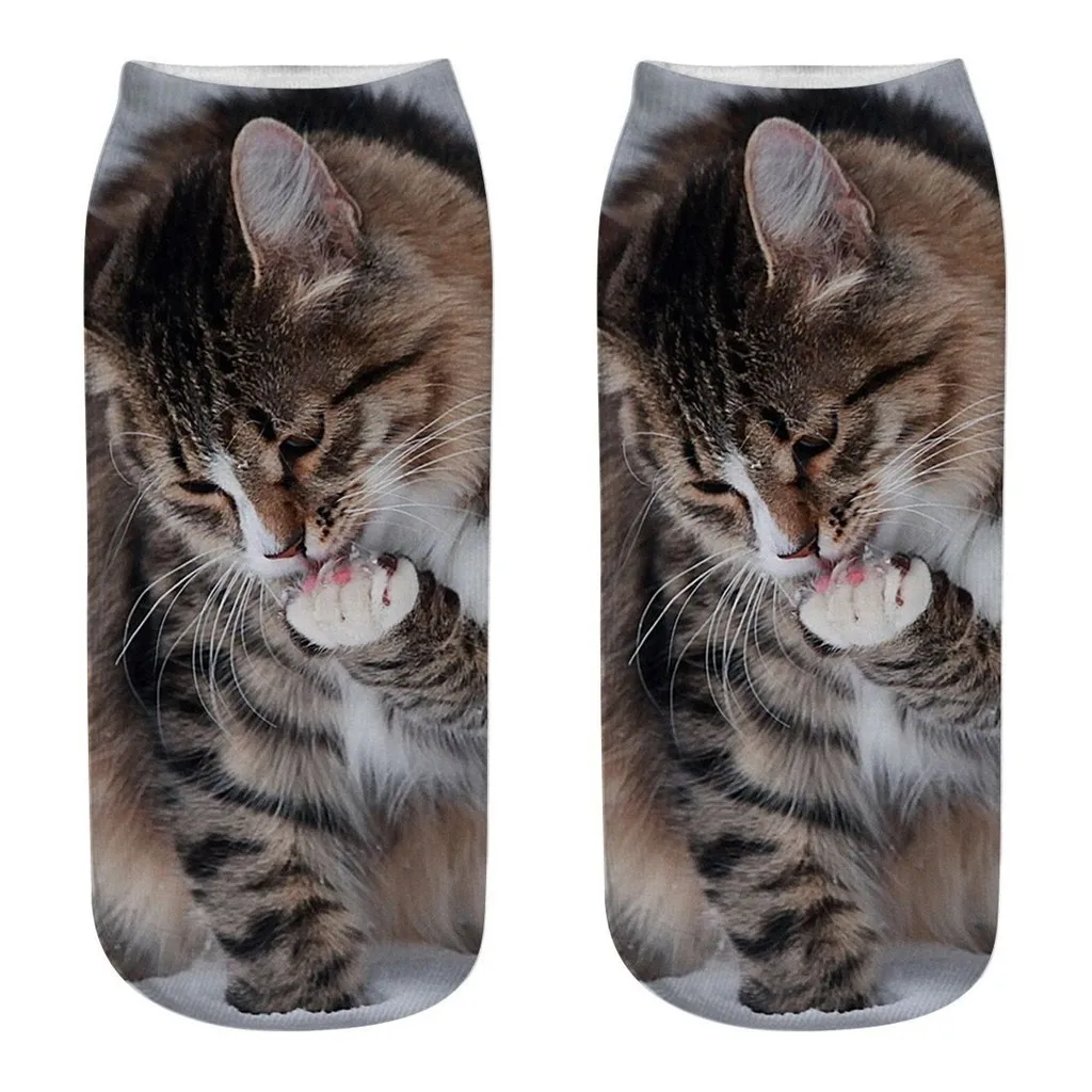 Женские короткие носки с объемным изображением забавного кота|Носки| |