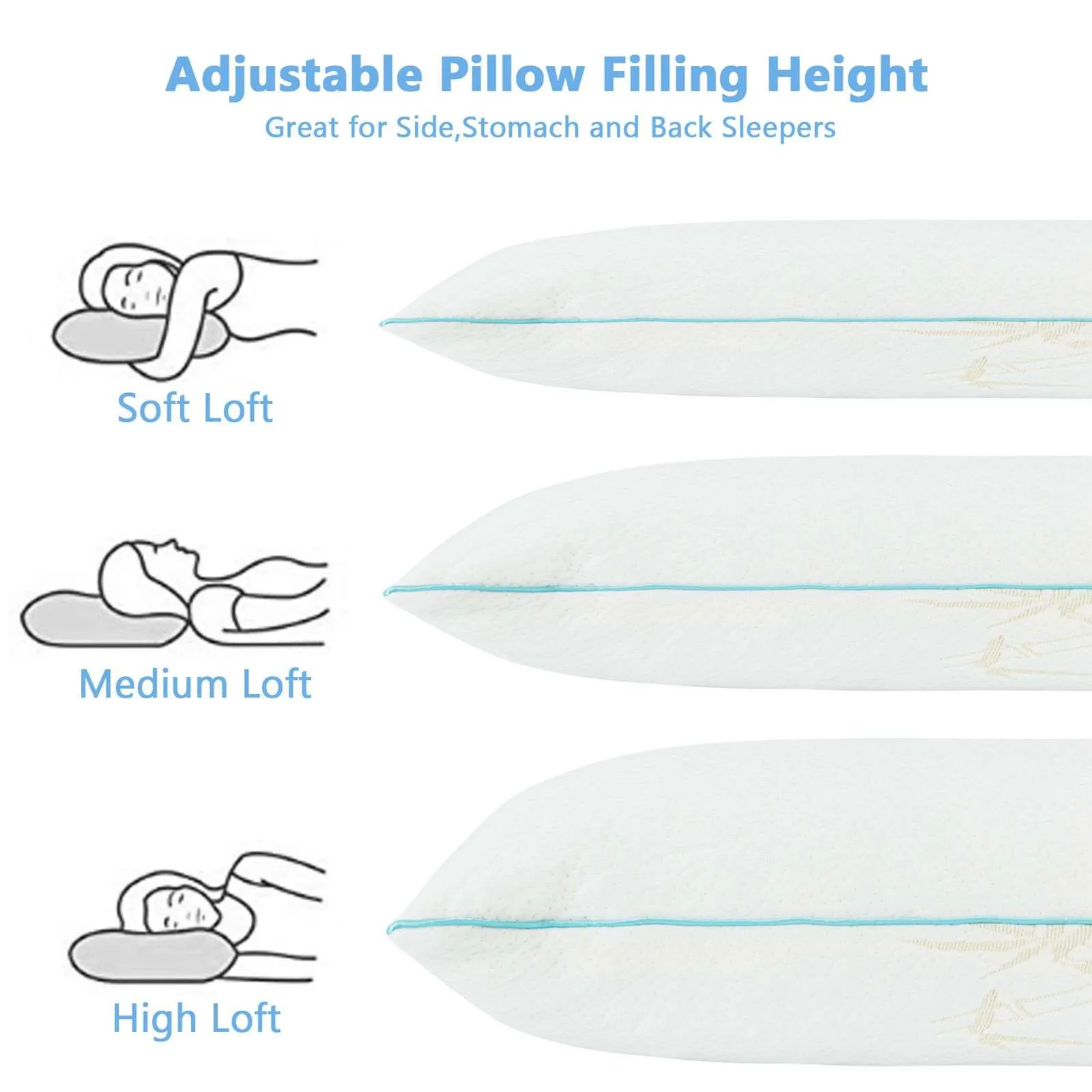 

Adjustable Memory Foam Pillows with Washable Pillow Cover Bed Pillow Hypoallergenic Pillows Neck Pillow Bedding[US-Stock]