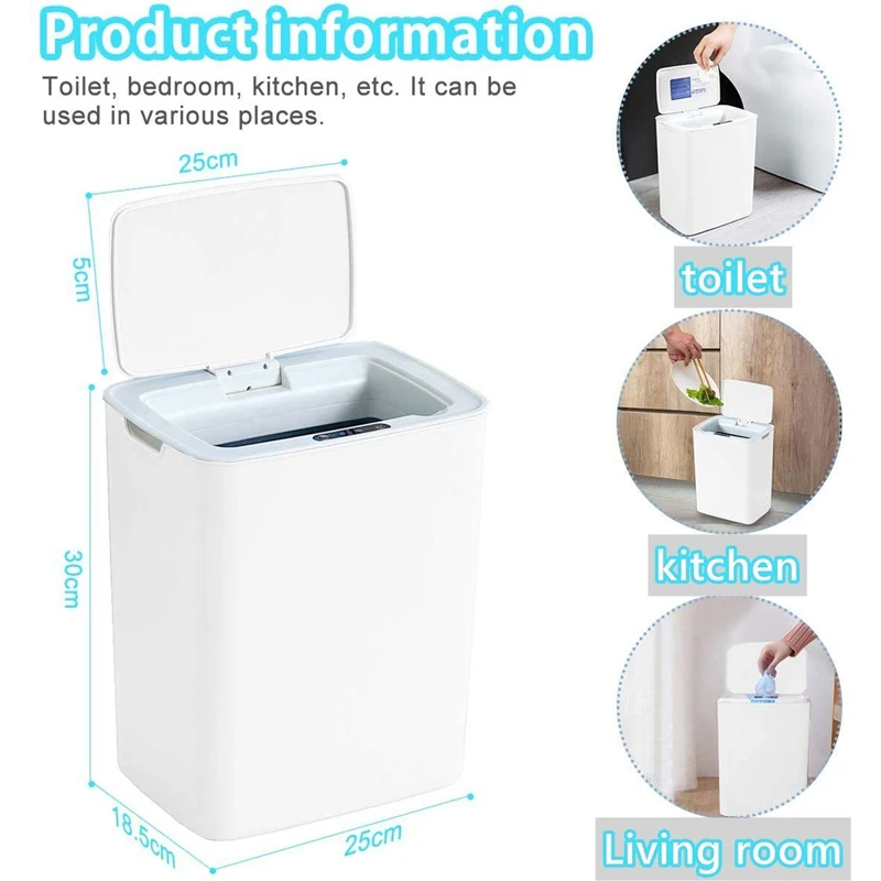 Sensor Trash Can Kitchen Contactless with Lid Batnroom USB Charging Smart Garbage Waste Bin White 14L | Дом и сад