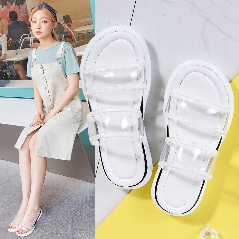 2019 г. летние женские шлепанцы прозрачная обувь босоножки без застежки Женская