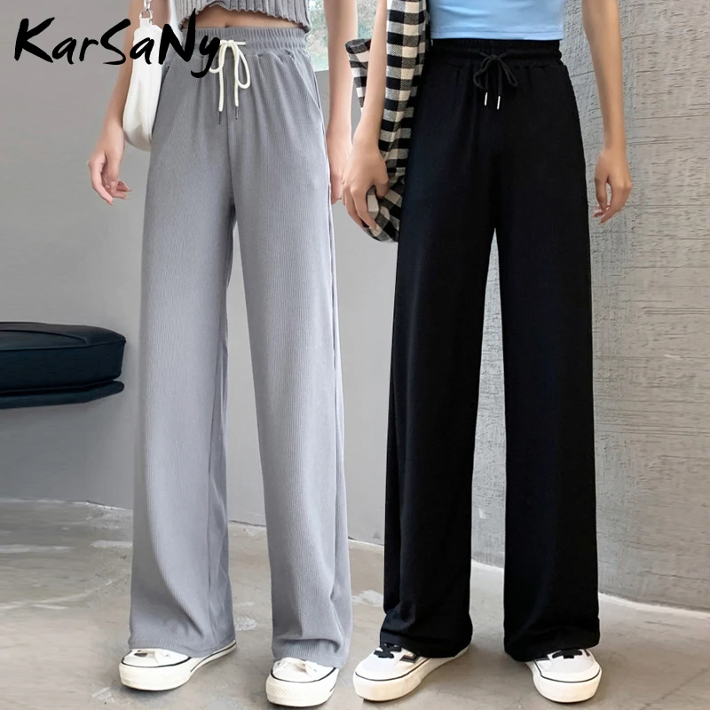 

Women's Pants For Women Summer Autumn 2021 High Waist Ice Silk Trousers White Casual Wide Leg Pants Full Elastic Waist Trousers