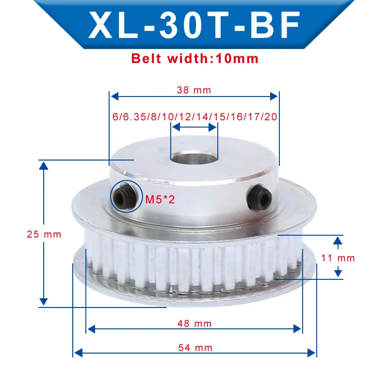 

XL 30 T Timing Pulley Bore 6/6.35/8/10/20 mm Teeth Pitch 5.08 mm Aluminum Pulley Wheel Teeth Width 11 mm For 10mm XL Timing Belt