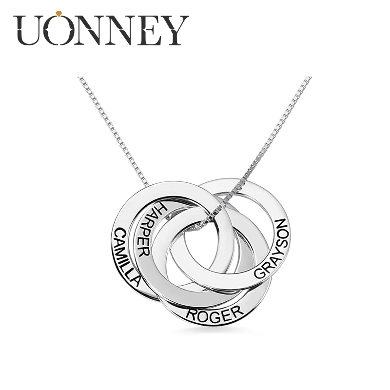 

UONNEY Wholesale Russian Ring Eternity Family Necklace Iced Out Pendants with Custom Name Fashion Jewelry for Woman Man Friend