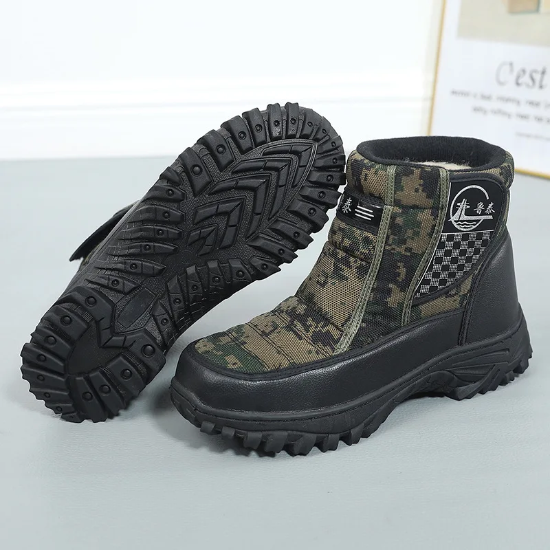 

Snow Boots Camouflage Thick Bottom Water Proof Cotton Shoes Keep Warm Army Boots Thicken Round Head Flat Heel Winter Nonslip