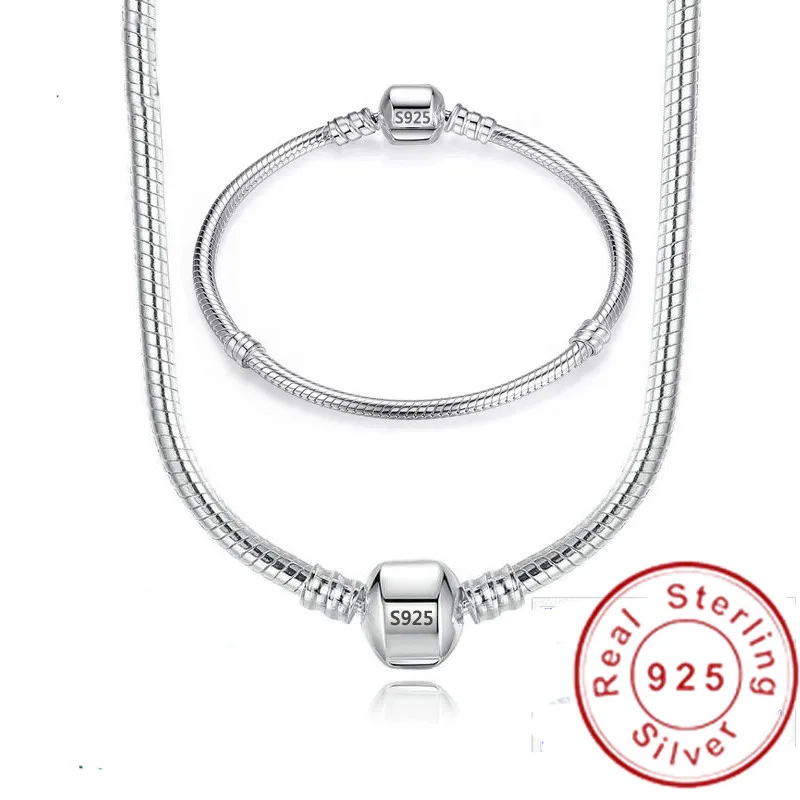 

Big Sale 925 Sterling Silver Necklace Bracelet Party Jewelry Snake Bone Charm Necklace Bracelet Set DIY Jewelry Set for Women