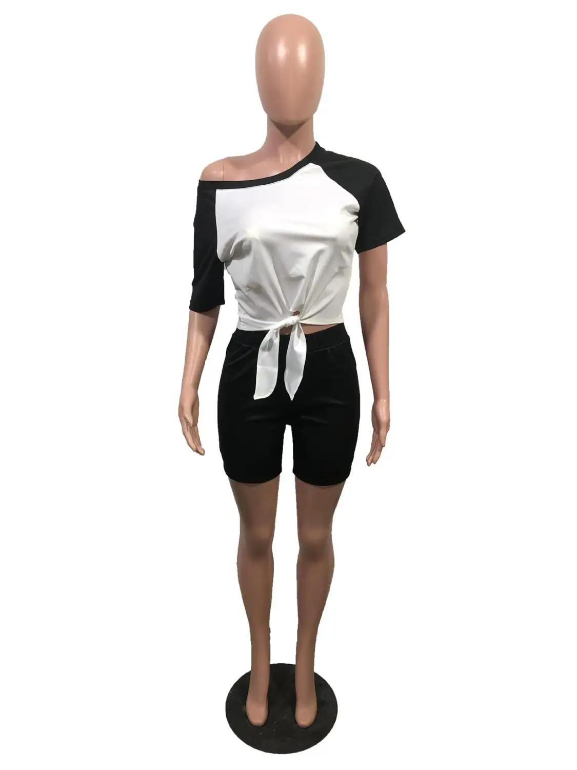 

Summer new women's suit fashion casual splicing department with short sleeves and shorts two suit sports fitness girl suit