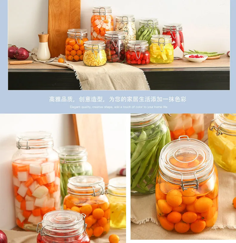 500ml-2000 мл, прозрачный стеклянный герметичный резервуар для кухни, разное зерно, фрукты, варенья, чайник для хранения листьев