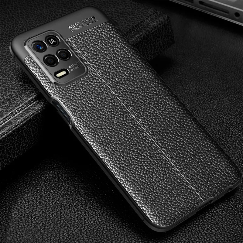 

For Realme 8 5G Soft Silicone Case Realme V13 Q3i Q3 8 Pro GT Neo Lychee Texture Protective Phone Bumper Cover