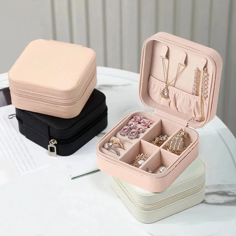 

Jewelry Organizer Display Travel Jewelry Case Boxes Portable Jewelry Box Zipper Leather Storage Joyeros Organizador De Joyas