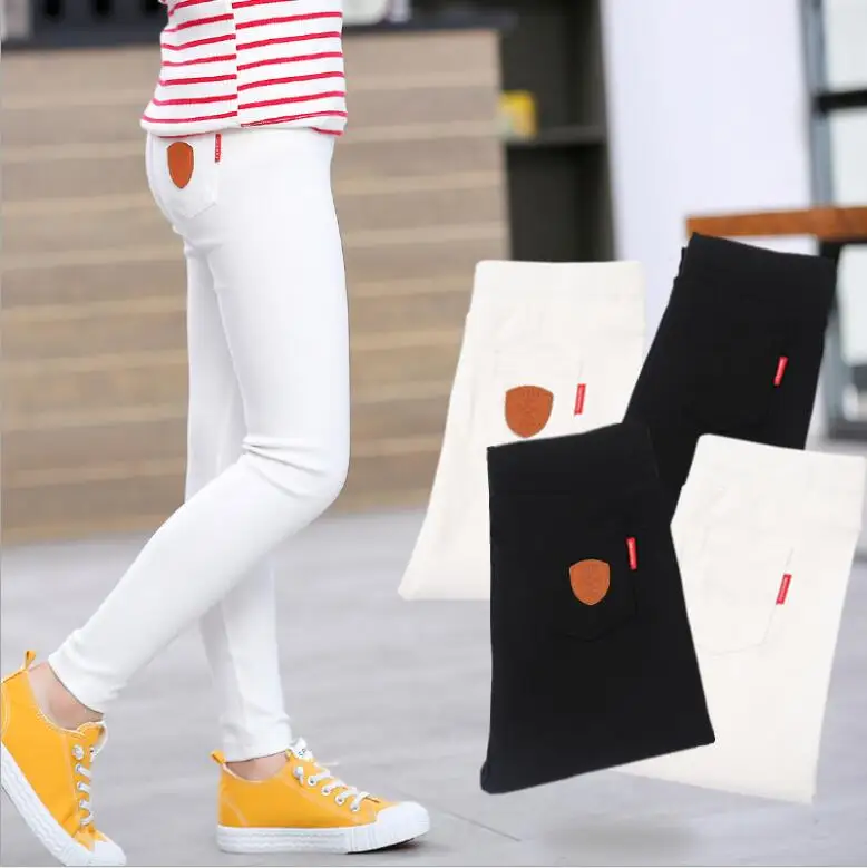 Леггинсы для маленьких девочек г. Осенние белые и черные детские штаны повседневные однотонные Хлопковые Штаны для девочек Милая одежда для подростков от 10 до 12 лет