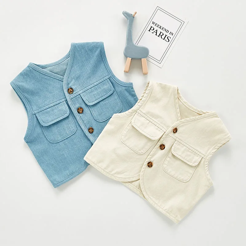 

Baby Boys Girls Cowboy Waistcoat Coat Children Clothing New 2020 Autumn Winter Baby Boys Girls Sleeveless Loose Vest Kids Coat