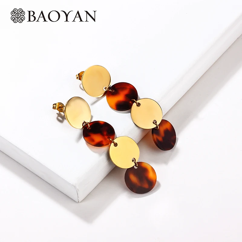 Богемные женские серьги Baoyan золотые акриловые из нержавеющей стали висячие для