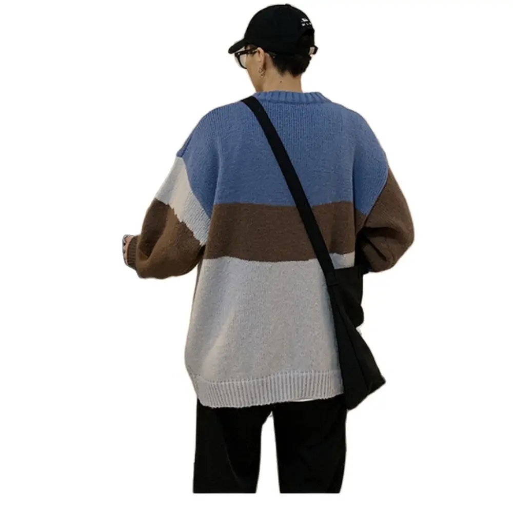 

2021 Korean version casual men's sweater O collar stripe slimming sweater 2020 spring and autumn men's sweater pullover