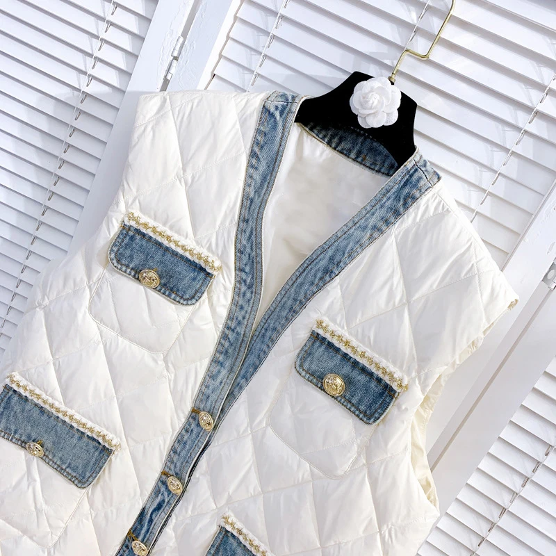 CHICEVER Лоскутные Джинсовые хлопчатобумажные Жилеты для женщин с v-образным вырезом